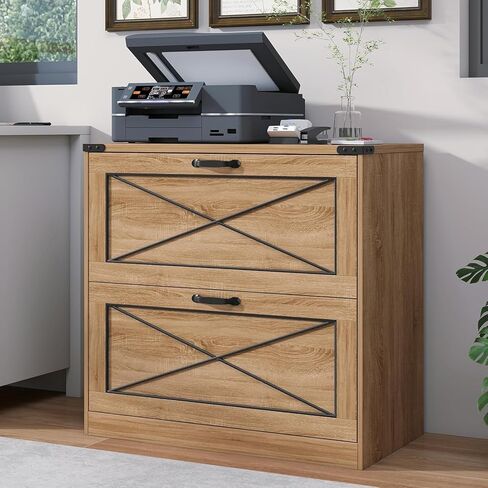 خزانة ملفات جانبية مع درجين، خزانة ملفات مكتب المزرعة مع أدراج ملفات، منظم ملفات خزانة تخزين خشبية ريفية للمكتب المنزلي، غرفة المعيشة، بني in Kuwait