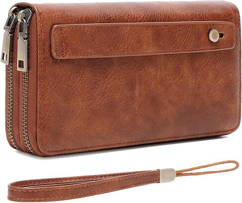 محفظة للنساء محفظة معصم ذات سعة كبيرة للنساء محفظة RFID متعددة القابض باللون البني in Kuwait