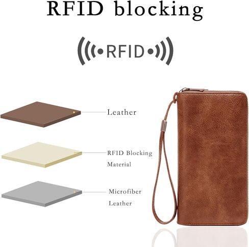 محفظة للنساء محفظة معصم ذات سعة كبيرة للنساء محفظة RFID متعددة القابض باللون البني in Kuwait