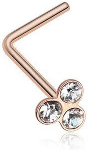 Rose Gold Trinity Gem Top L-Shaped Nose Ring in Saudi Arabia