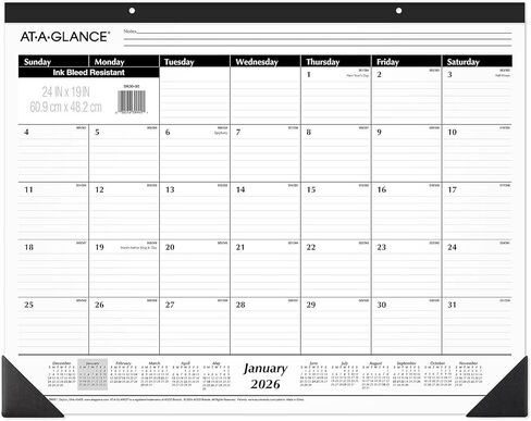 AT-A-GLANCE 2026 Monthly Desk Pad Calendar 24" x 19", White/Black (SK30-00-26) in Saudi Arabia
