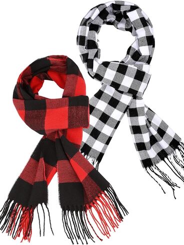 SATINIOR 2 Pack Kids Plaid Warm Scarf Cashmere Feel Shawls Scarves Unisex Winter Wraps (Red and Black Square) in Saudi Arabia