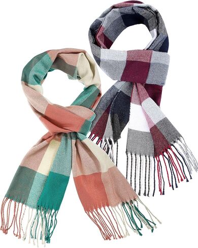SATINIOR 2 Pack Kids Plaid Warm Scarf Cashmere Feel Shawls Scarves Unisex Winter Wraps (Red and Black Square) in Saudi Arabia