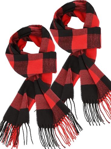 SATINIOR 2 Pack Kids Plaid Warm Scarf Cashmere Feel Shawls Scarves Unisex Winter Wraps (Red and Black Square) in Saudi Arabia