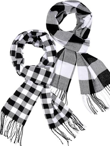 SATINIOR 2 Pack Kids Plaid Warm Scarf Cashmere Feel Shawls Scarves Unisex Winter Wraps (Red and Black Square) in Saudi Arabia