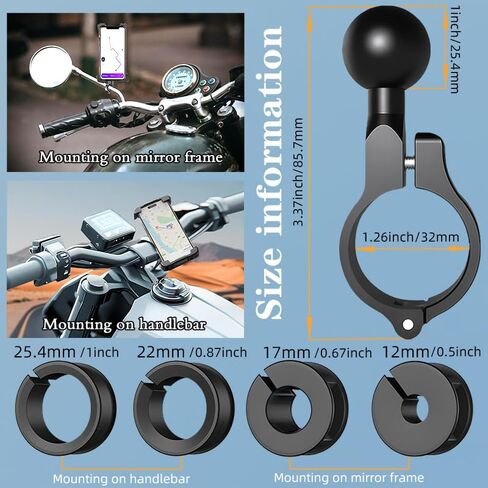 1" Aluminium Ball Mount Adapter, Ball Base Fits to Handlebar Diameter 0.86"-1.26" Rearview Mirror Pole and Bike Handlebar, Compatible with Ram Mounts Ball Sockets in 1 inch (1) in Saudi Arabia
