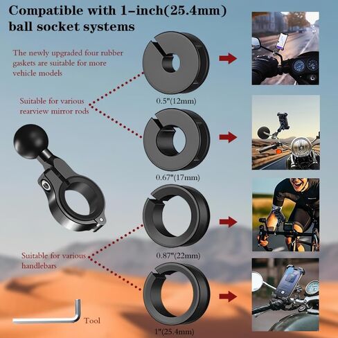 1" Aluminium Ball Mount Adapter, Ball Base Fits to Handlebar Diameter 0.86"-1.26" Rearview Mirror Pole and Bike Handlebar, Compatible with Ram Mounts Ball Sockets in 1 inch (1) in Saudi Arabia
