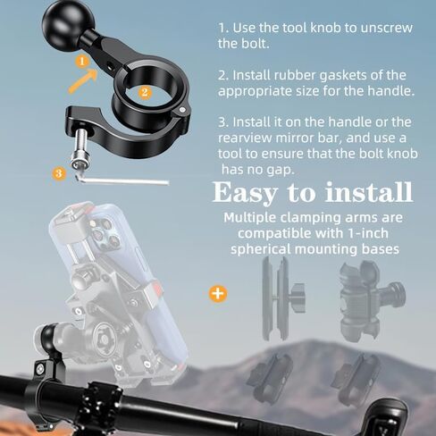 1" Aluminium Ball Mount Adapter, Ball Base Fits to Handlebar Diameter 0.86"-1.26" Rearview Mirror Pole and Bike Handlebar, Compatible with Ram Mounts Ball Sockets in 1 inch (1) in Saudi Arabia