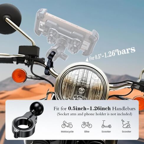 1" Aluminium Ball Mount Adapter, Ball Base Fits to Handlebar Diameter 0.86"-1.26" Rearview Mirror Pole and Bike Handlebar, Compatible with Ram Mounts Ball Sockets in 1 inch (1) in Saudi Arabia