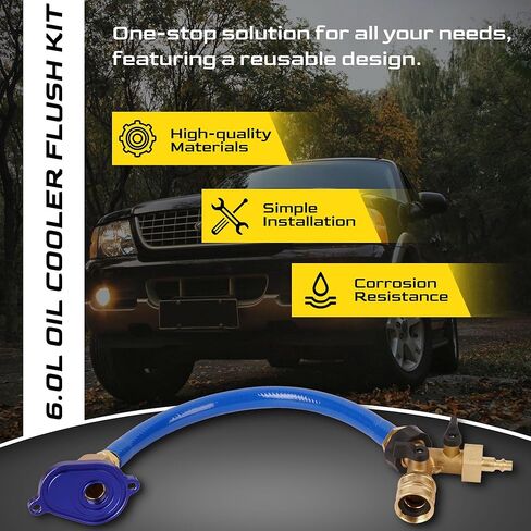 6.0L Oil Cooler Flush Kit With "T" Port and Aluminum Anodize Adapter Compatible with 2003-2010 Ford Replacement for VT365 VT275 in Kuwait