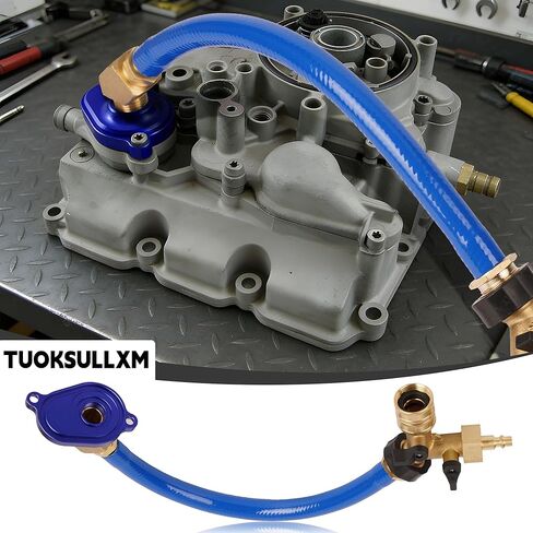 6.0L Oil Cooler Flush Kit With "T" Port and Aluminum Anodize Adapter Compatible with 2003-2010 Ford Replacement for VT365 VT275 in Kuwait