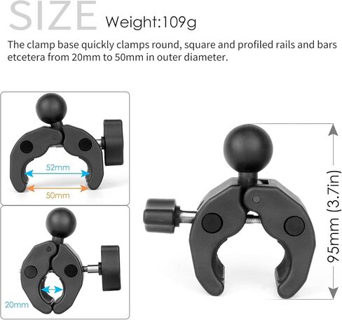1'' Ball Clamp Mount Base with Tough-Claw for Handlebar Rail 0.8'' to 1.97'' in Diameter, 1'' Ball Adapter for RAM Mounts B Size Double Socket Arm & Bike/Motorcycle/Phone Holder in Saudi Arabia