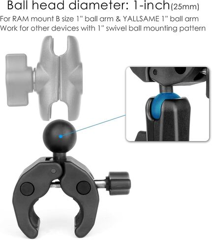 1'' Ball Clamp Mount Base with Tough-Claw for Handlebar Rail 0.8'' to 1.97'' in Diameter, 1'' Ball Adapter for RAM Mounts B Size Double Socket Arm & Bike/Motorcycle/Phone Holder in Saudi Arabia