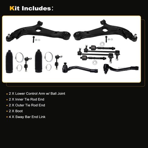 ASAPE 12 Pcs Suspension Kit - Fit 2012-2015 for Kia Optima 2012-2013 for Hyundai Sonata, Include - Front Lower Control Arm w/Ball Joint Front Outer and Inner Tie Rod End Sway Bar End Link Boot in Saudi Arabia