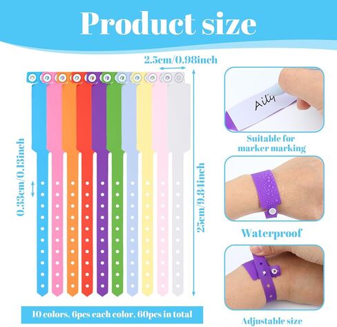 60 Pcs Plastic Event Wristbands 10 Colors Plastic Wristbands Vinyl Colored Bracelet Wristband Extended Wear Arm Band for Nightclubs Bars Park Events Concerts Carnivals Weeding in Saudi Arabia