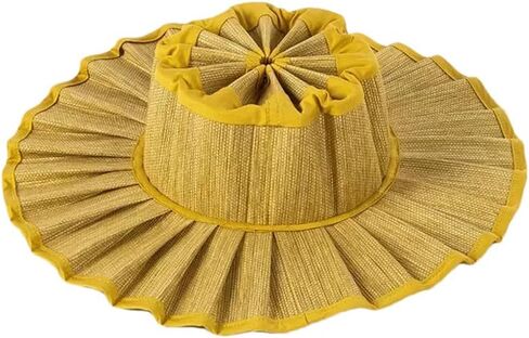 Women's Reversible Straw Sun Hat Pleated Foldable Wide Brim Beach Hat for Summer Travel Outdoors in Saudi Arabia