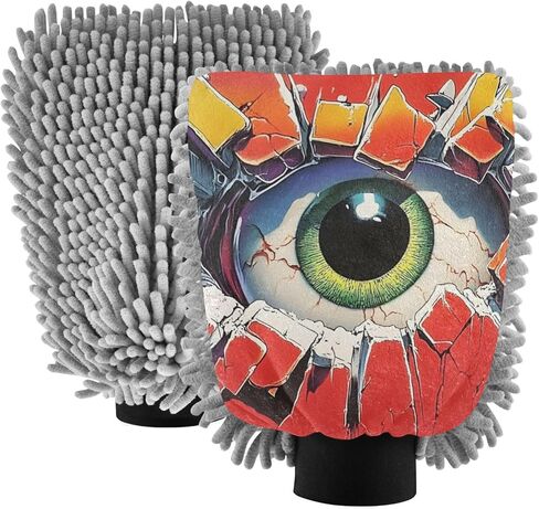 قفاز غسيل السيارات من AIXIWAWA، قفاز غسيل مقاوم للخدش، ماص للماء، 2 عبوة من طباعة جدار العين المتوسطة in Kuwait