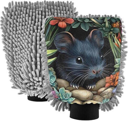 قفاز غسيل السيارات من AIXIWAWA، قفاز غسيل مقاوم للخدش، ماص للماء، 2 عبوة من ماوس متوسط ​​مطبوع عليه زهور in Kuwait