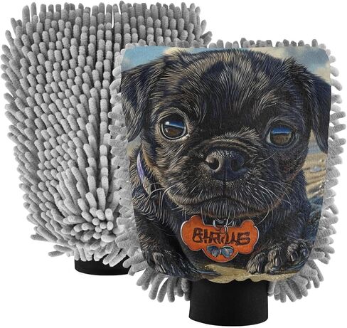 قفاز غسيل السيارات مطبوع عليه كلب الشاطئ من AIXIWAWA، قفاز غسيل مقاوم للخدش وماص للماء، عبوة من قطعتين متوسطة الحجم in Kuwait