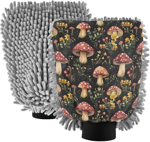 AIXIWAWA ألوان مائية فطر طباعة قفاز غسيل السيارات قفاز غسيل مقاوم للخدش وماص للماء 2 حزمة كبيرة in Kuwait