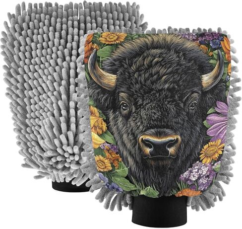 قفاز غسيل السيارات مطبوع عليه زهور البيسون من AIXIWAWA، قفاز غسيل مقاوم للخدش وماص للماء، عبوة كبيرة من قطعتين in Kuwait