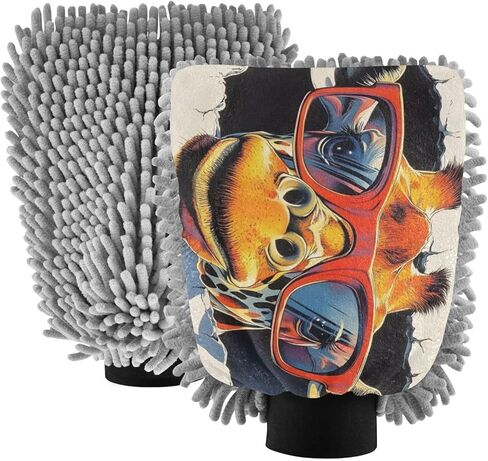 قفاز غسيل السيارات من AIXIWAWA، قفاز غسيل مقاوم للخدش، ماص للماء، 2 عبوة زرافة كبيرة بطباعة جدارية in Kuwait