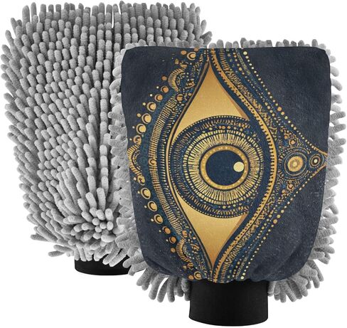 قفاز غسيل السيارات من AIXIWAWA، قفاز غسيل مقاوم للخدش، ماص للماء، 2 عبوة متوسطة أنيقة مطبوعة للعين in Kuwait