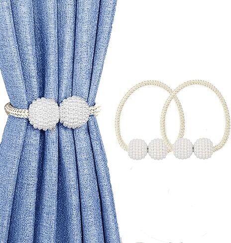 Curtain Tiebacks Set of 2 Loop Style Holdbacks with Beaded Ball Ends Wrap Around No Drill Window Drapery Holder in Saudi Arabia