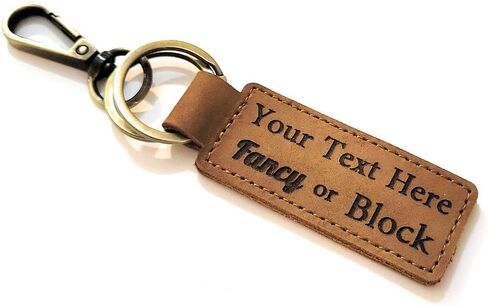 Custom Text Leather Keychain, Bronze Key Ring and Clip, Personalized Leather Key Chain, Brown Option in Kuwait