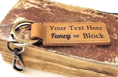 Custom Text Leather Keychain, Bronze Key Ring and Clip, Personalized Leather Key Chain, Brown Option in Kuwait