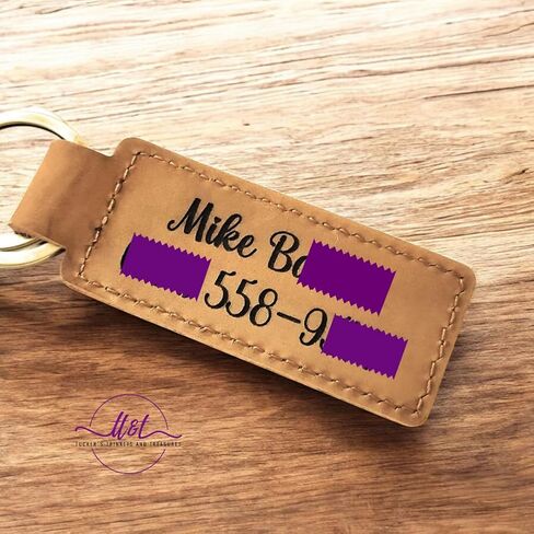 Custom Text Leather Keychain, Bronze Key Ring and Clip, Personalized Leather Key Chain, Brown Option in Kuwait