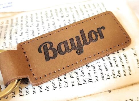 Custom Text Leather Keychain, Bronze Key Ring and Clip, Personalized Leather Key Chain, Brown Option in Kuwait
