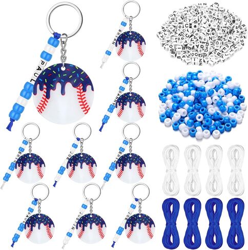 Nosiny 12 Pcs Baseball Keychain DIY Bead Keychain Kit Key Chain Making Craft Softball Party Favors Adjustable Letter Beads(Red) in Saudi Arabia