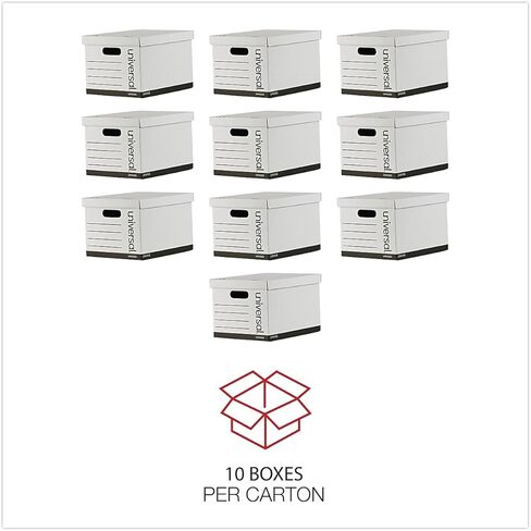 Universal 9523001 12 بوصة × 15 بوصة × 10 بوصة صناديق تخزين السجلات الاقتصادية الأساسية للرسائل/الملفات القانونية - أبيض (10/كرتون) in Saudi Arabia