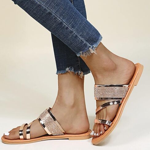 أحذية Mule Clogs للنساء صيفية من الجلد اللامع بحجر الراين سهلة الارتداء صندل للسيدات بدون كعب مسطح للحديقة مفتوح من الأمام بدون ظهر مريح للمشي، فضي، US7/EU38 in Kuwait