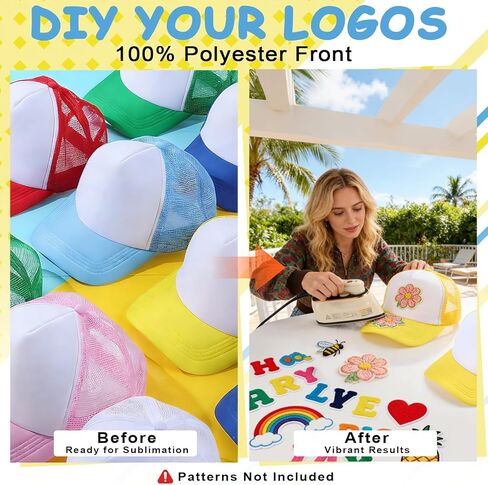 72 Pack Sublimation Trucker Hats, Adjustable Mesh DIY Baseball Caps, Multicolored Heat Transfer Bulk for Men & Women in Saudi Arabia