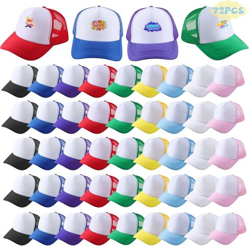 72 Pack Sublimation Trucker Hats, Adjustable Mesh DIY Baseball Caps, Multicolored Heat Transfer Bulk for Men & Women in Saudi Arabia