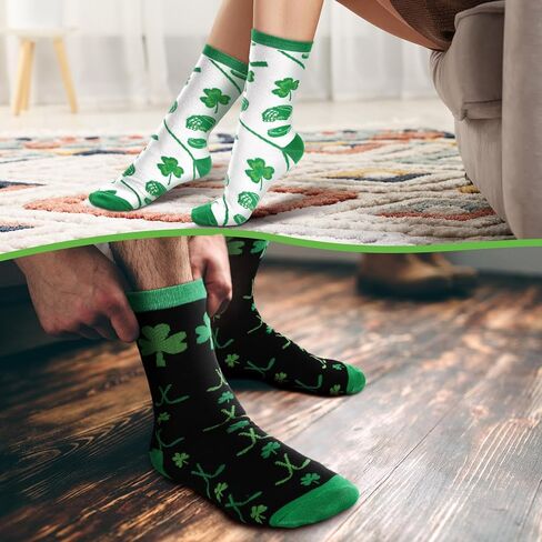 6 Pairs Irish Hockey Theme Socks - St Patricks Day Funny Running Crew Socks Green Shamrock Hockey Puck Accessories Party Favor Gifts for Adult Men Women in Saudi Arabia