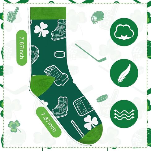 6 Pairs Irish Hockey Theme Socks - St Patricks Day Funny Running Crew Socks Green Shamrock Hockey Puck Accessories Party Favor Gifts for Adult Men Women in Saudi Arabia