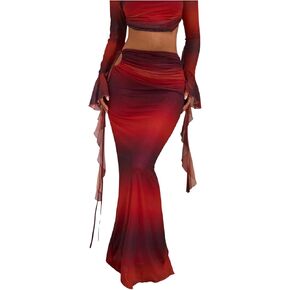 تنورة SHENHE النسائية الطويلة Y2k الشبكية الطويلة المكشكشة والمصنوعة من ربطات عنق وصبغة ضيقة على شكل ذيل السمكة in Kuwait