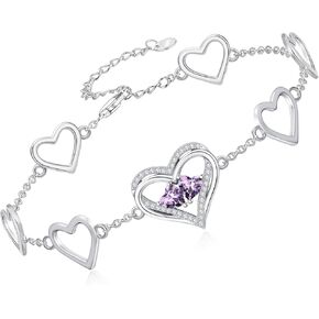 أساور على شكل قلب، سوار كريستال جوهرة الميلاد للنساء هدايا مجوهرات لها، سلسلة 7 بوصة وموسع 2 بوصة in Kuwait