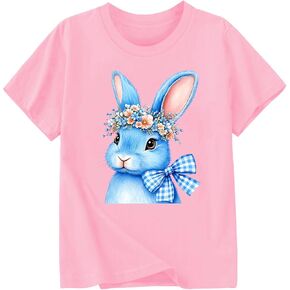 تي شيرت بناتي لعيد الفصح على شكل بيضة أرنب تي شيرت قطني بأكمام قصيرة من 3 إلى 13 سنة in Kuwait