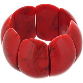 Chunky Red Acrylic Stretch Bracelet for Women - Vintage Style Marbled Pattern Wide Panel Bangle, Lightweight Elastic Cuff Statement Jewelry for Daily Wear Party Gift for Mom Wife in Saudi Arabia