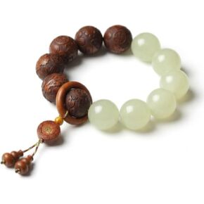 خشب الكمثرى الخرز بوذا مالا سوار اليد منحوتة الخرز الخشبي مع اليشم مضيئة محظوظ سحر الثروة جذب البوذية سوار الصلاة للرجال والنساء شفاء الطاقة الجري الدائري in Kuwait