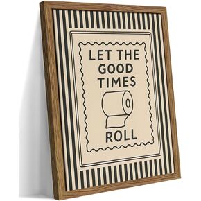 Framed Let The Good Times Roll Bathroom Print, Vintage Funny Toilet Quote Canvas Wall Art, Stripes Bathroom Picture Poster, Downstairs Toilet Painting Wall Decor 8x10 inch in Saudi Arabia