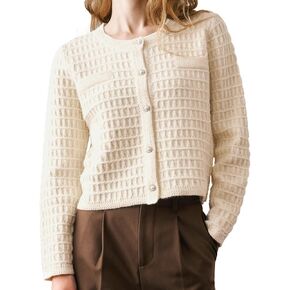 Women's Cropped Cardigan Sweater, Crew Neck Pearl Button-Down 2025 Fall Long Sleeve Trendy Sweater Top in Kuwait