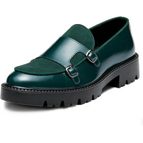 Men's Monk Strap Dress Shoes Platform Slip On Loafers Suede for Formal Business Party Brown in Saudi Arabia
