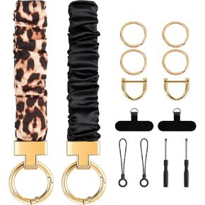 2 قطعة سوار سلسلة مفاتيح Scrunchie، سوار معصم سلسلة مفاتيح قابلة للتمدد للنساء، مفاتيح السيارة مع علامة تبويب حبل الهاتف in Kuwait