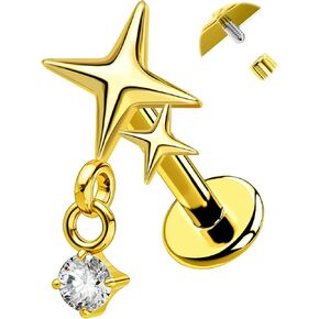 OUFER G23 Titanium Flat Back Helix Earrings, 16g Internally Threaded Nose Stud, Star Dangle Tragus Conch Lip Cartilage Piercing Jewelry for Women in Kuwait