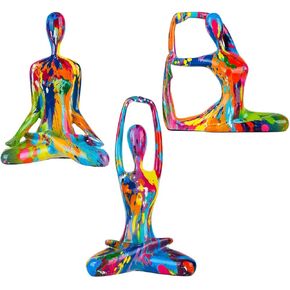 مجموعة تماثيل يوجا مجردة ملونة مكونة من 3 - منحوتات فنية جرافيتي نابضة بالحياة، لهجات ديكور المنزل الحديثة، هدية فريدة لمحبي اليوغا، وغرفة التأمل وديكور مكتب رف غرفة المعيشة in Kuwait